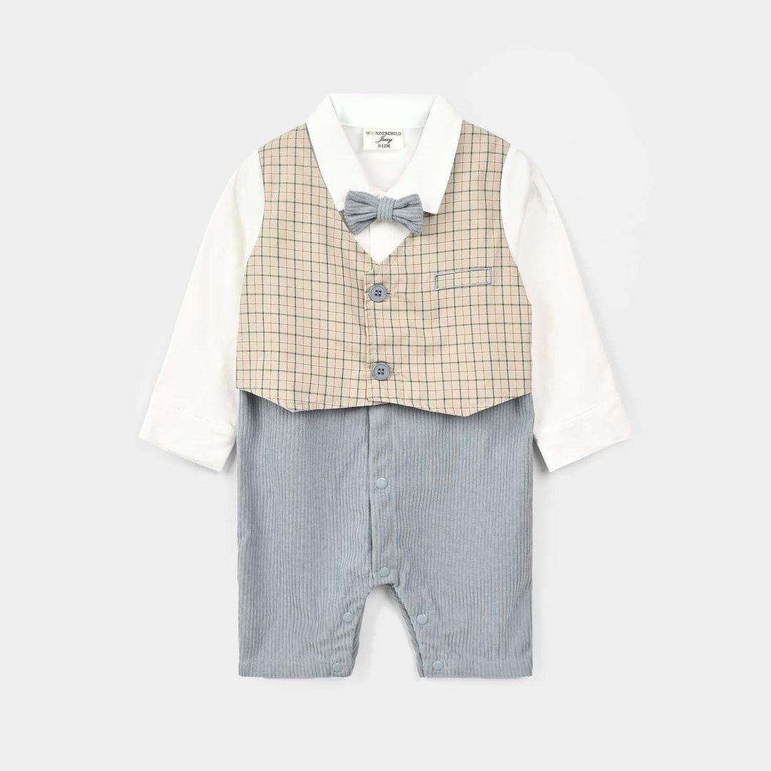 Infant Boys Cotton Interlock Woven Romper 320 - 021- White/Blue
