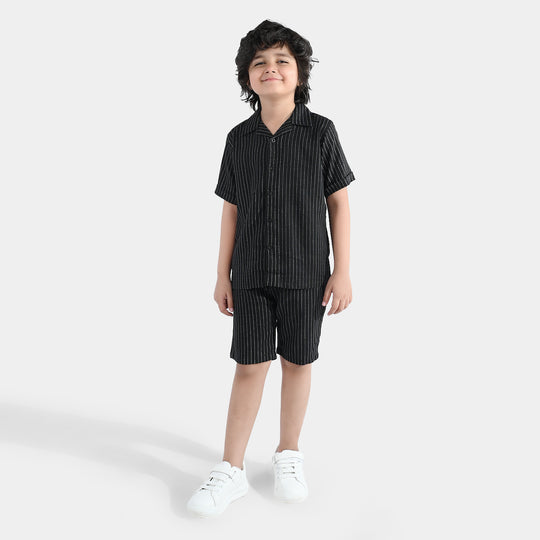 Boys Yarn Dyed Woven Suit Fun Day Ahead - BLACK