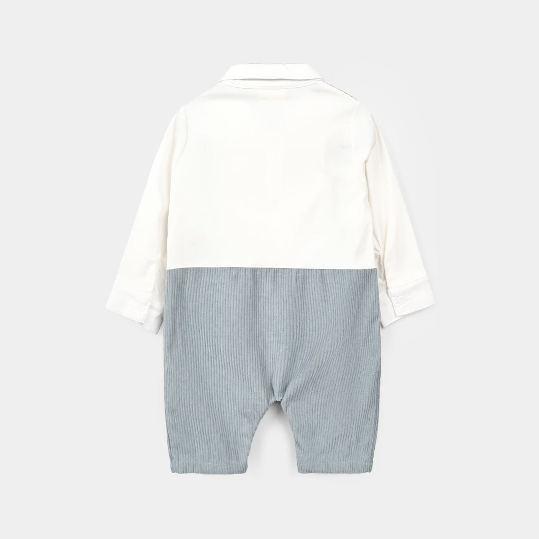 Infant Boys Cotton Interlock Woven Romper 320 - 021- White/Blue