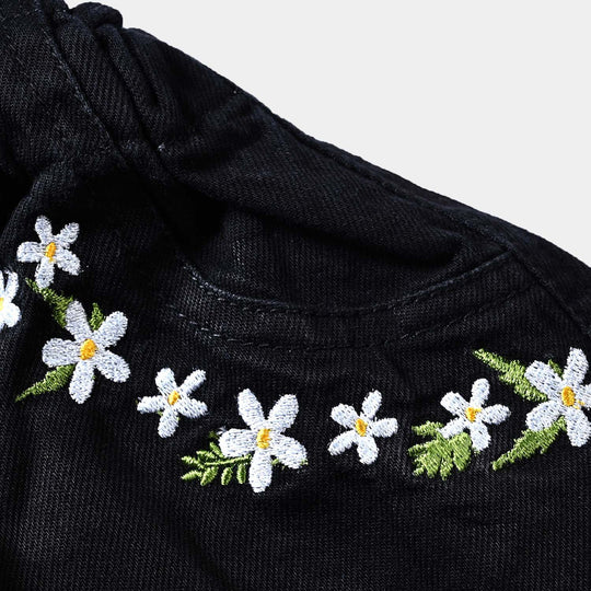 Girls Denim rigid Skirt Pocket Embroidery-BLACK