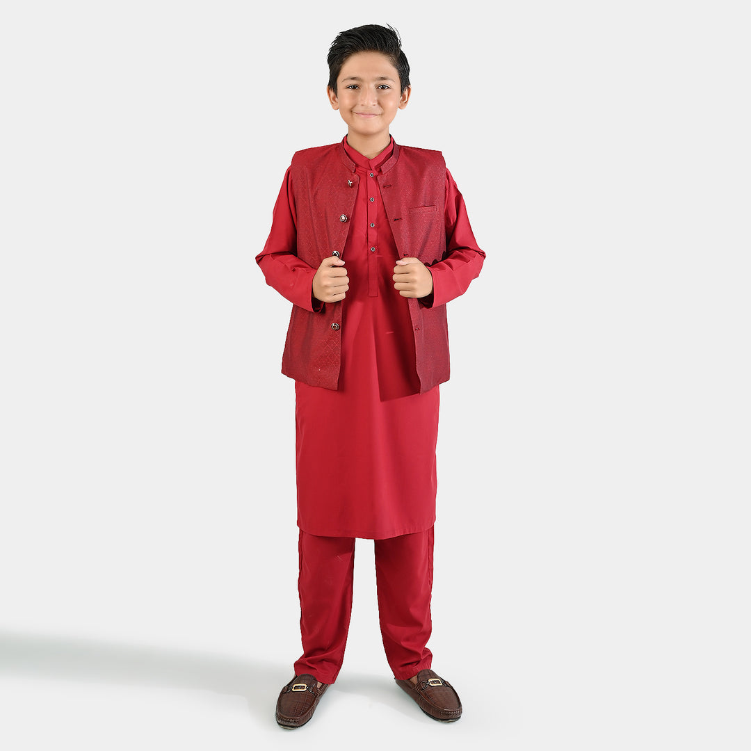 Boys Poly Viscose 3Piece Suit (RHYTHMIC)-RED