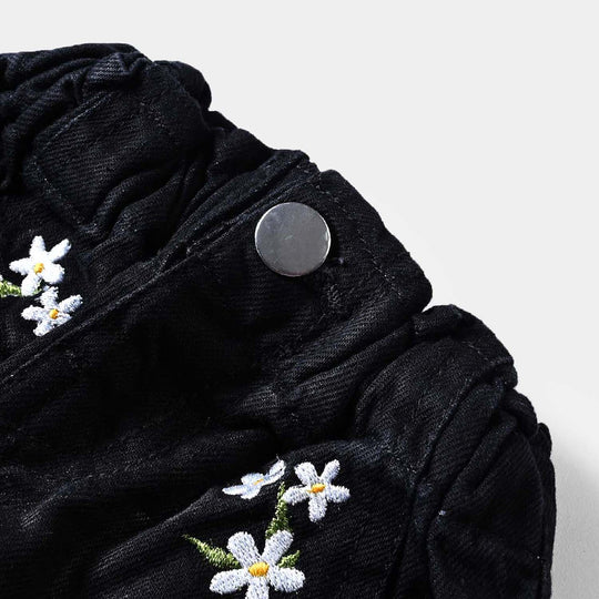 Girls Denim rigid Skirt Pocket Embroidery-BLACK