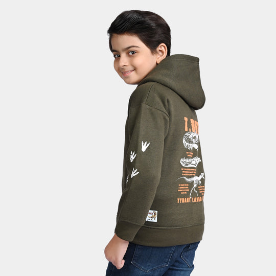 Boys Fleece Knitted Jacket T-Rex-Olive