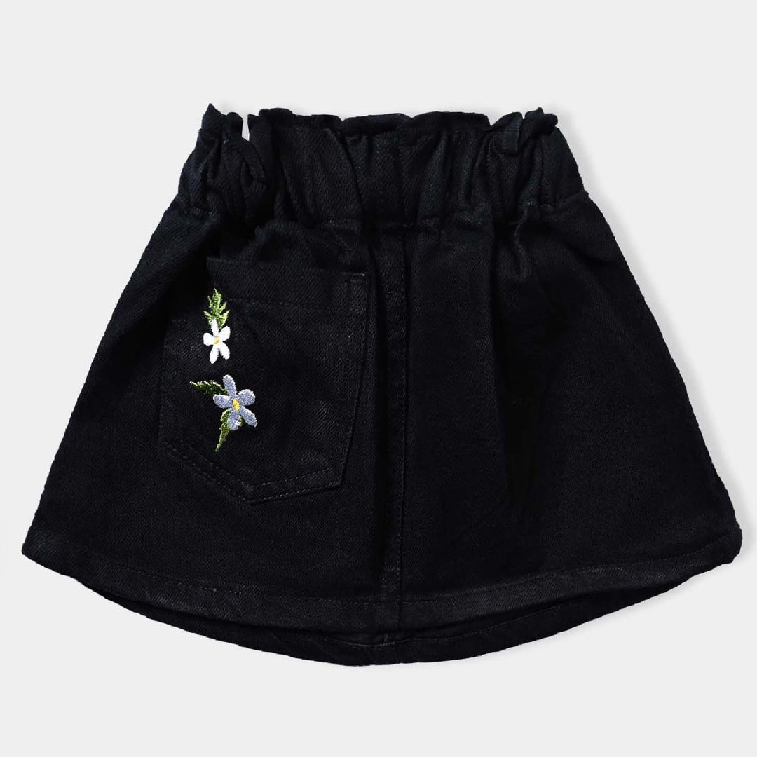 Girls Denim rigid Skirt Pocket Embroidery-BLACK