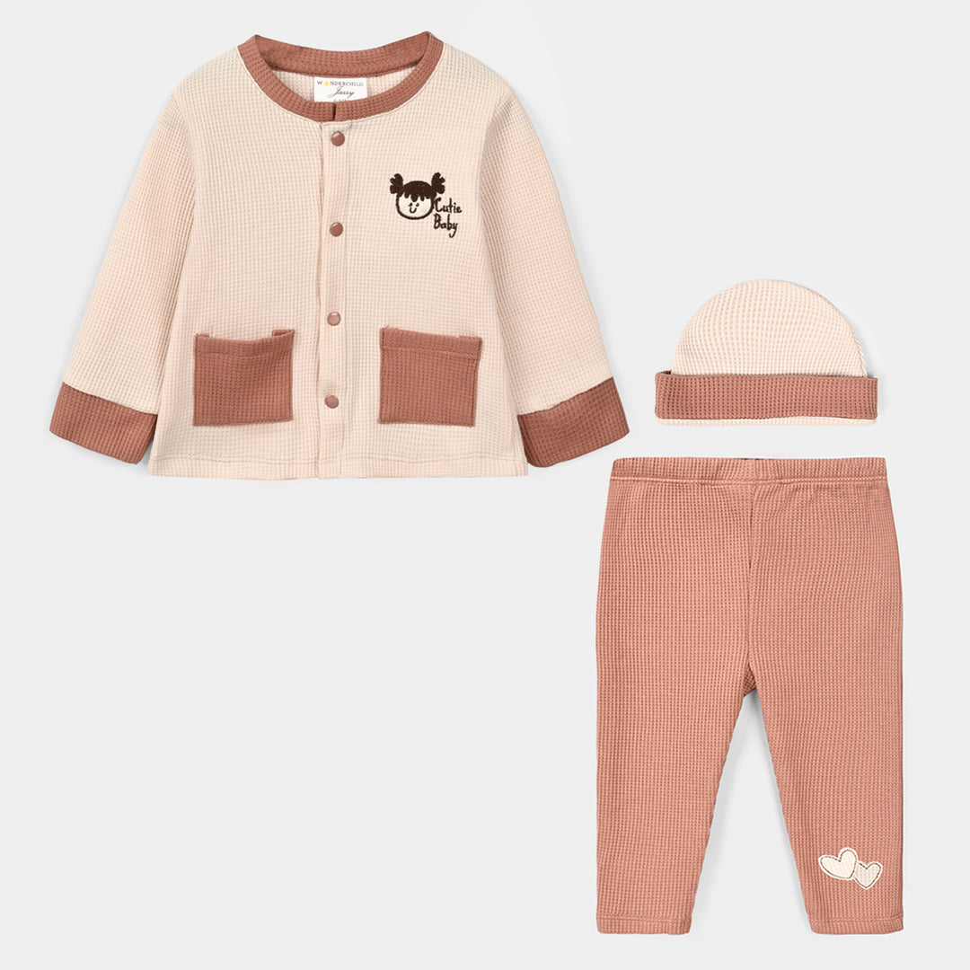 Infant Girls Cotton Interlock 3 - PC Gift Set 319 - 078-Brown