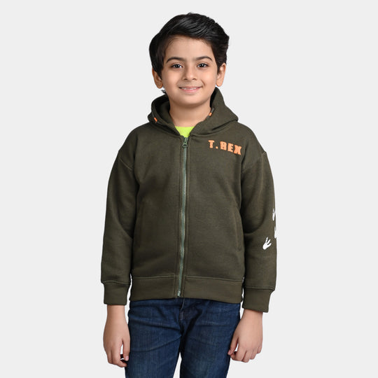 Boys Fleece Knitted Jacket T-Rex-Olive