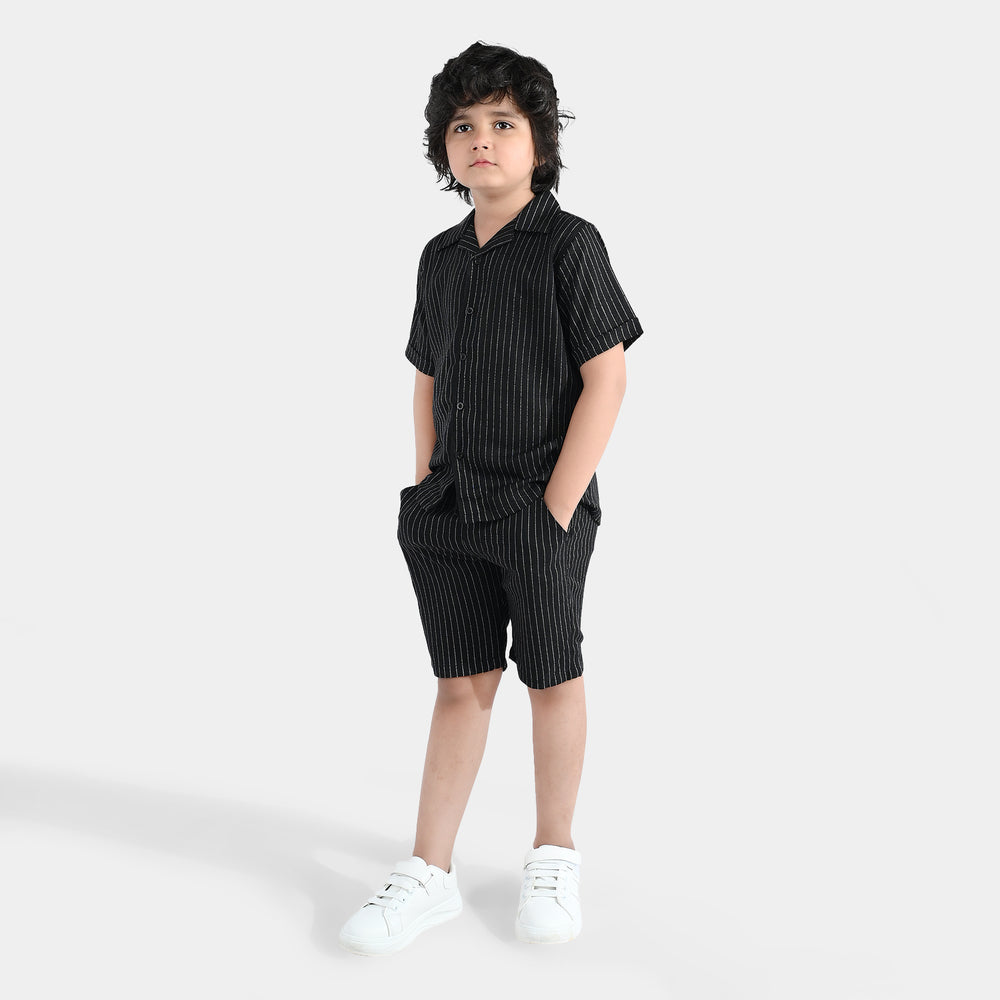 Boys Yarn Dyed Woven Suit Fun Day Ahead - BLACK