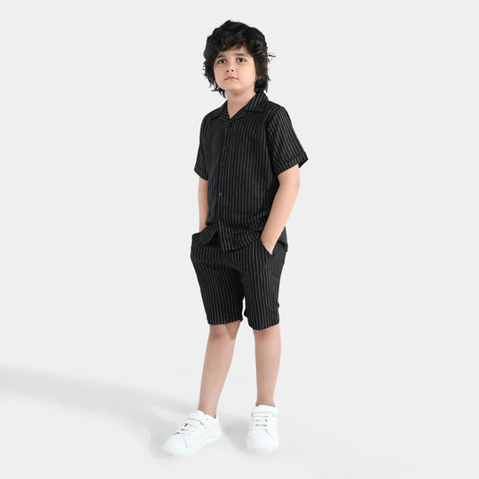 Boys Yarn Dyed Woven Suit Fun Day Ahead - BLACK