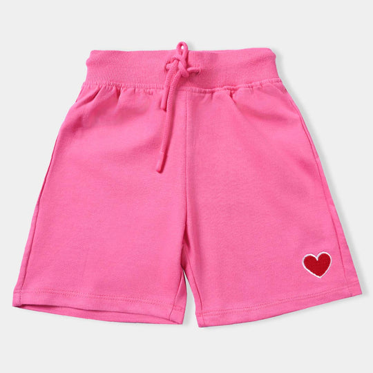 Girls Cotton Terry Short Heart-Hot Pink