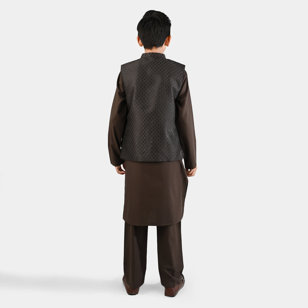 Boys Poly Viscose 3 Piece Suit (Earth Tone)-BROWN