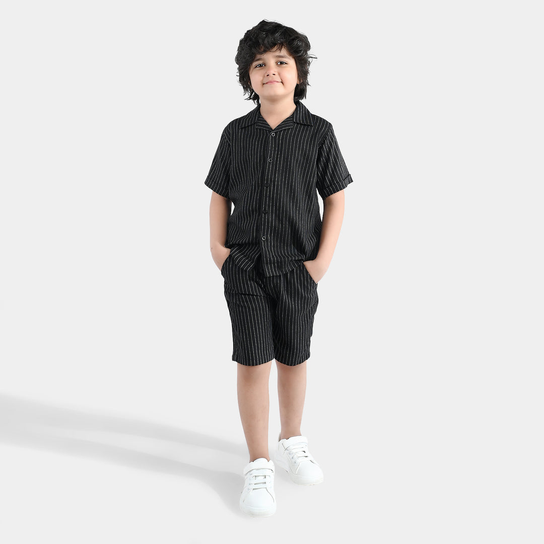 Boys Yarn Dyed Woven Suit Fun Day Ahead - BLACK