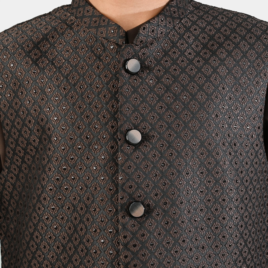 Boys Poly Viscose 3 Piece Suit (Earth Tone)-BROWN