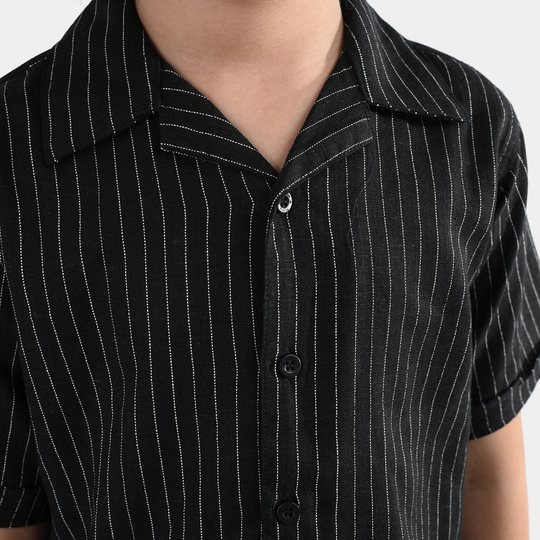 Boys Yarn Dyed Woven Suit Fun Day Ahead - BLACK