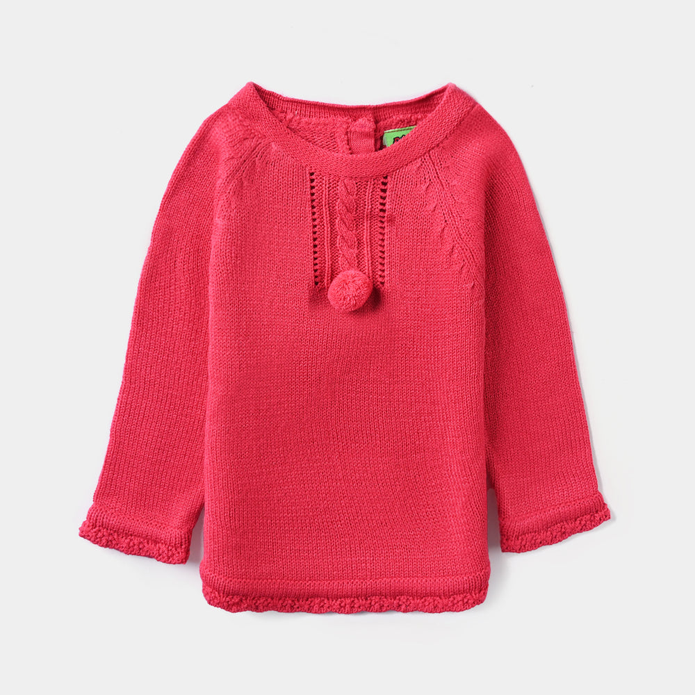 Infant Girls Sweater Knit Suit W/Cap Open Knit-IGCS 005-Hot Pink