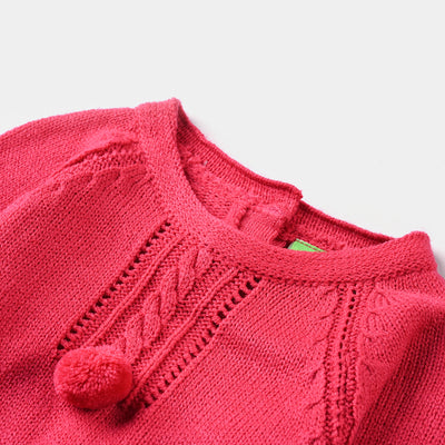 Infant Girls Sweater Knit Suit W/Cap Open Knit-IGCS 005-Hot Pink