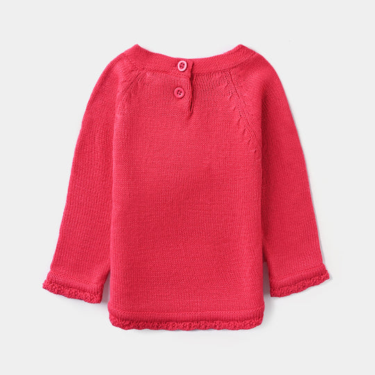 Infant Girls Sweater Knit Suit W/Cap Open Knit-IGCS 005-Hot Pink