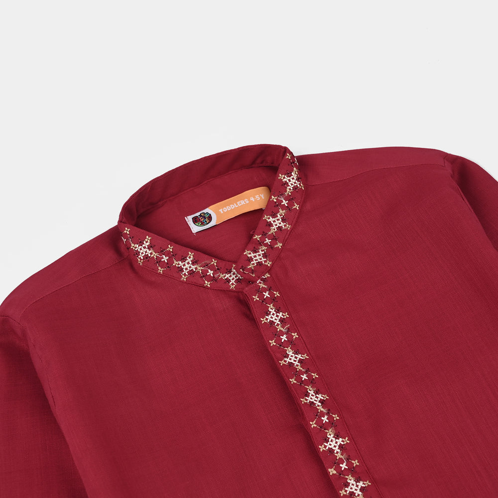 Boys Cotton Slub Printed Kurta (Rio Red)