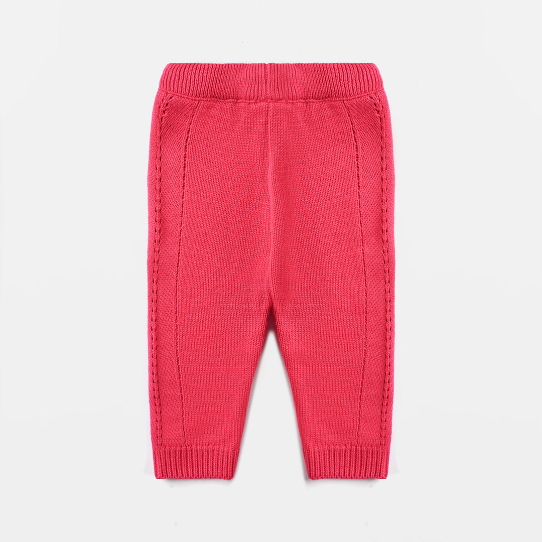 Infant Girls Sweater Knit Suit W/Cap Open Knit-IGCS 005-Hot Pink