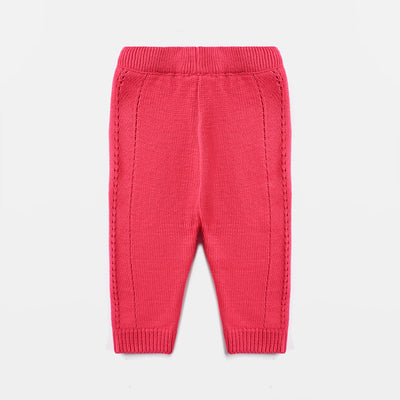 Infant Girls Sweater Knit Suit W/Cap Open Knit-IGCS 005-Hot Pink