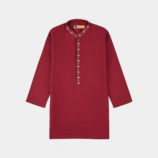Boys Cotton Slub Printed Kurta (Rio Red)