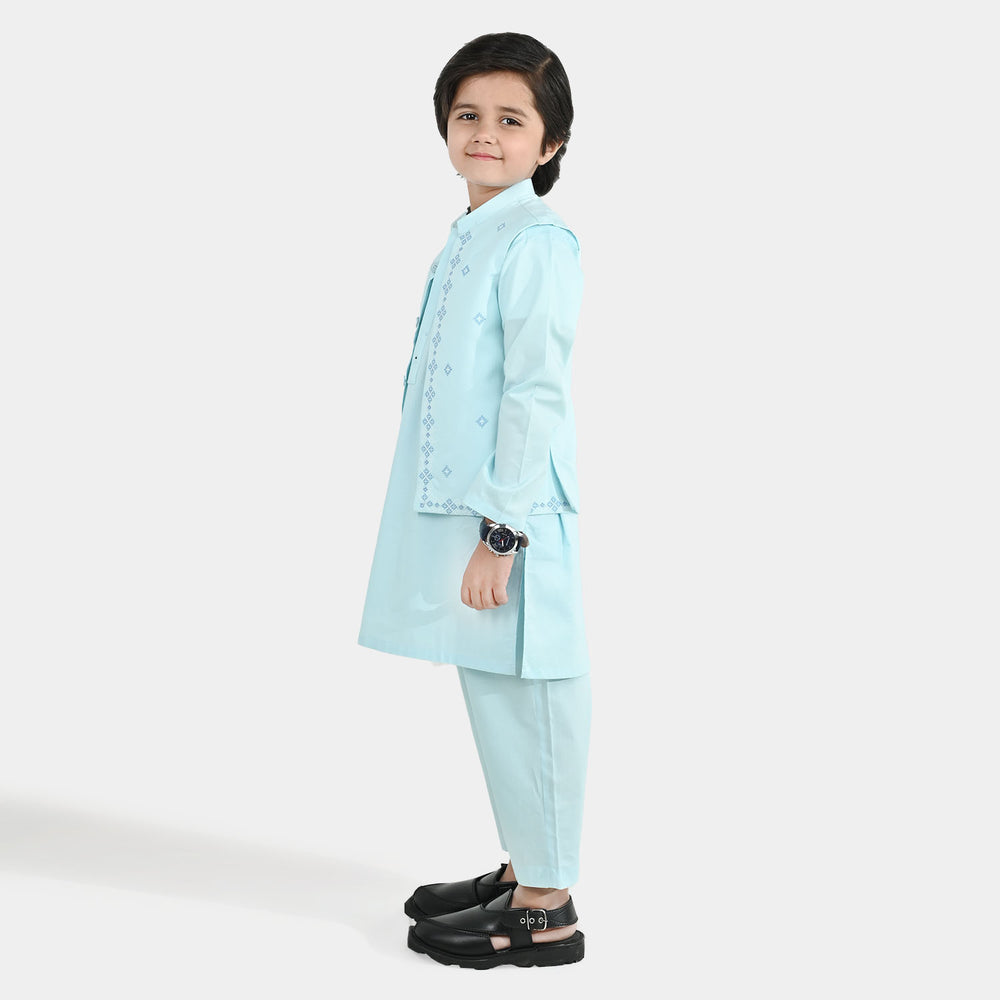 Boys Cotton Poplin 3Piece Suit (Cross Stitch) - Light Blue