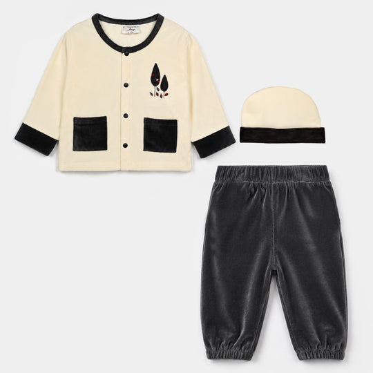 Infant Boys Cotton Interlock 3 - PC Gift Set 319 - 048- Off-White.Grey