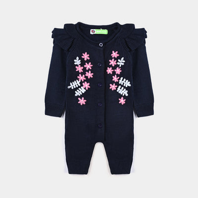 Infant Girls Sweater Knit Romper W/Cap Daffodil-NAVY