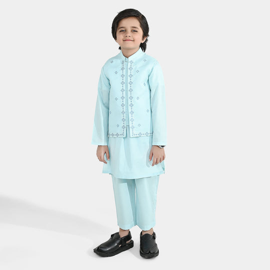 Boys Cotton Poplin 3Piece Suit (Cross Stitch) - Light Blue