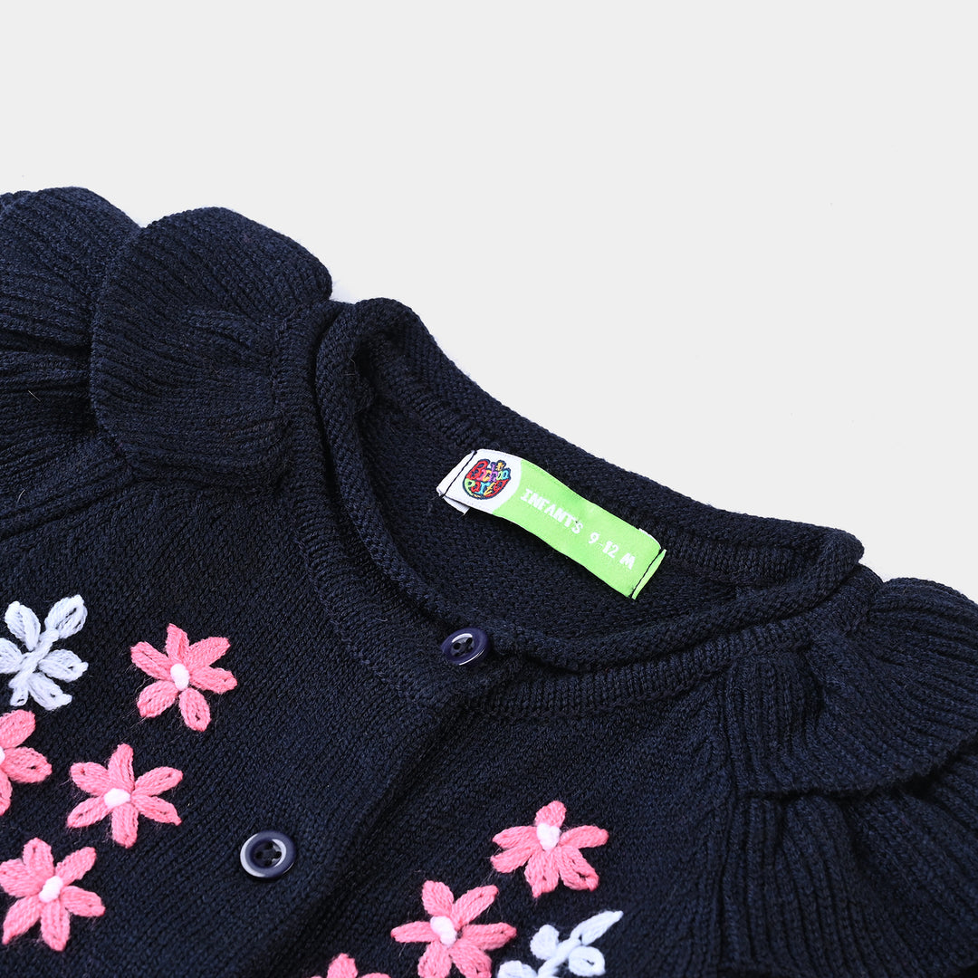 Infant Girls Sweater Knit Romper W/Cap Daffodil-NAVY