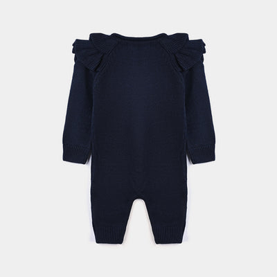 Infant Girls Sweater Knit Romper W/Cap Daffodil-NAVY