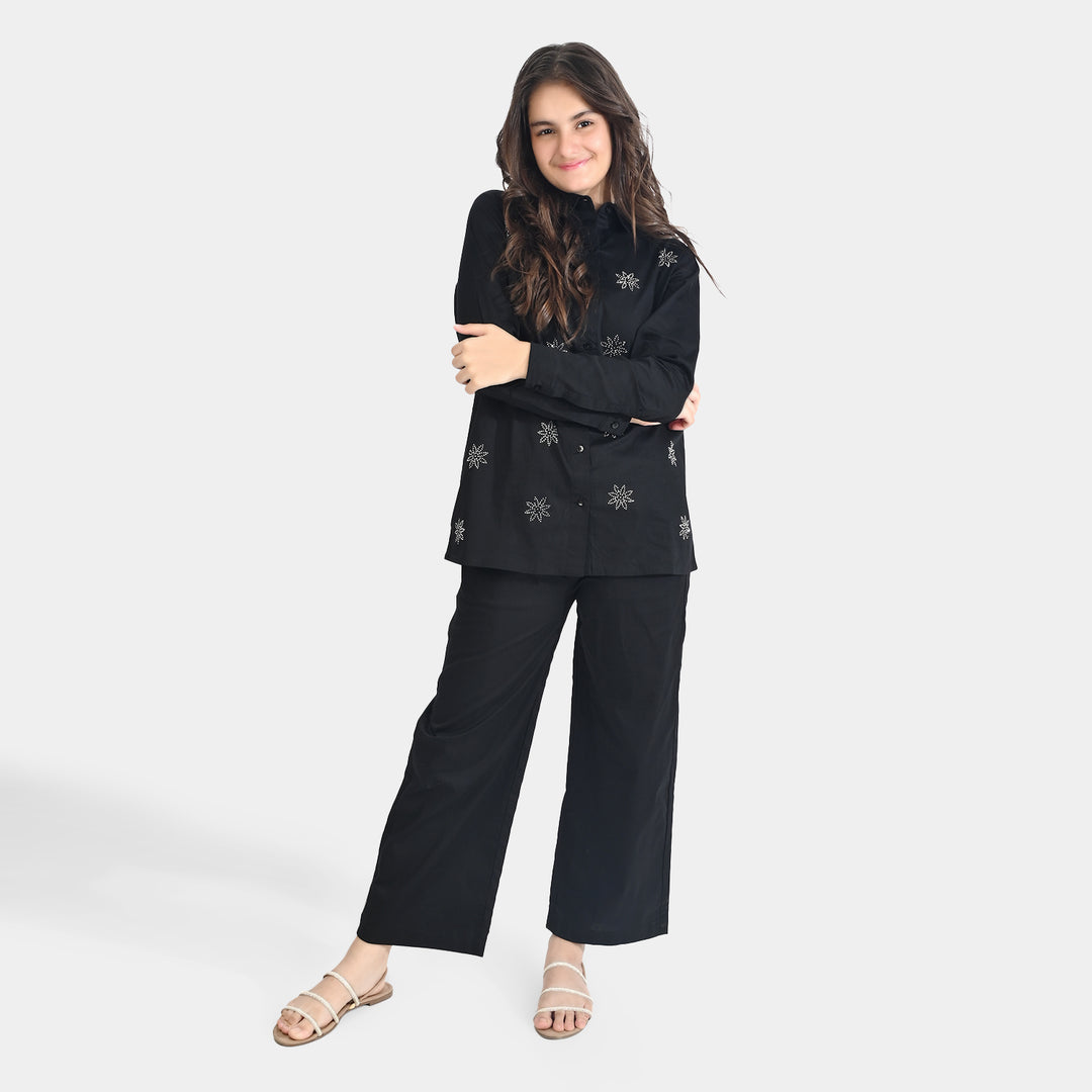 Teen Girls Cotton Co-Set-BLACK