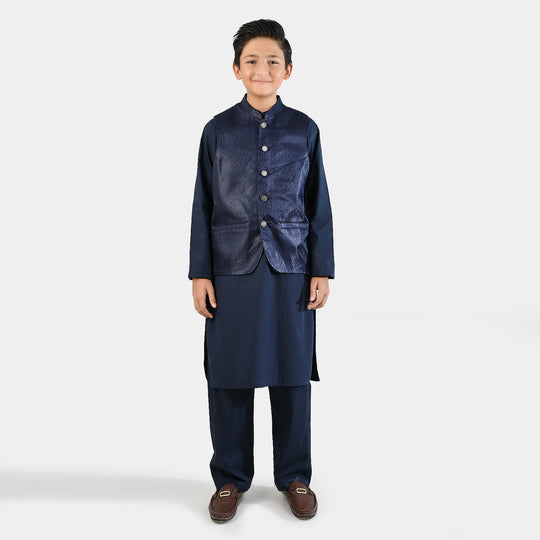Boys Cotton Poplin 3 Piece Suit (Pageant Blue)-NAVY