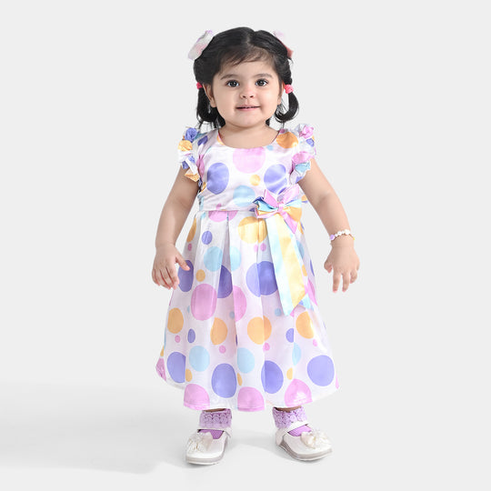 Infant Girls Poly Satin Fancy Frock Polka Dots-Multi