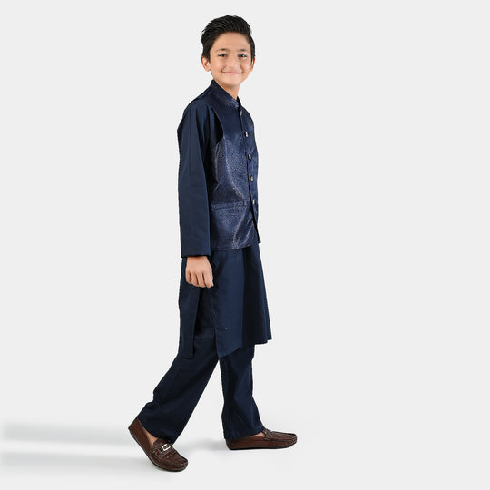 Boys Cotton Poplin 3 Piece Suit (Pageant Blue)-NAVY