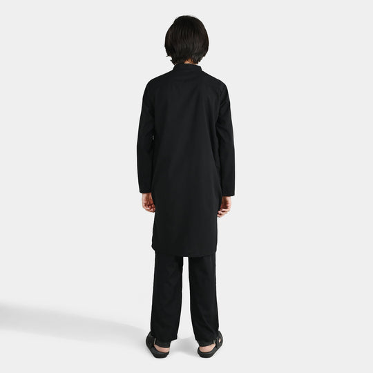 Boys Poly Viscose Kurta Pajama - Black