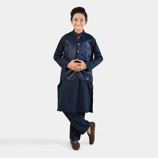 Boys Cotton Poplin 3 Piece Suit (Pageant Blue)-NAVY