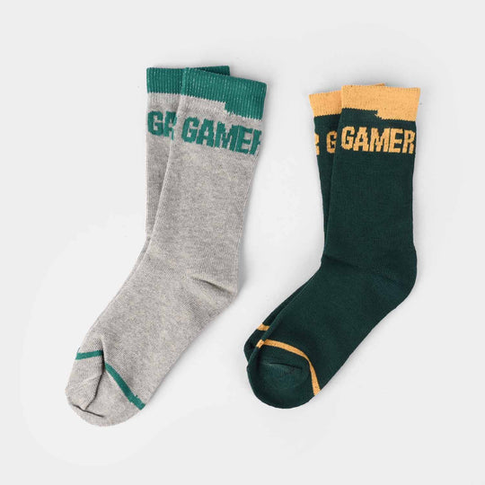 Boys Pack of 2 Socks Gamer-Green.Grey
