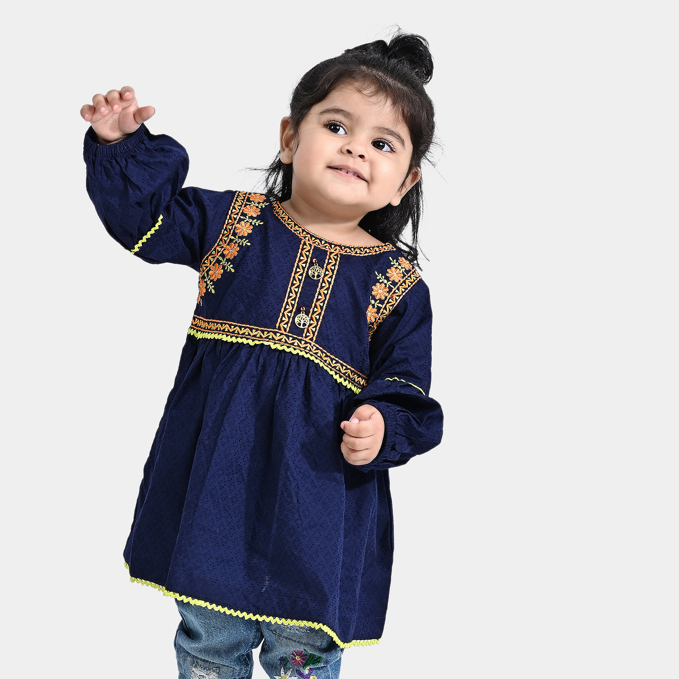 Infant Girls Cotton EMB Kurti Freedom-Navy Blue