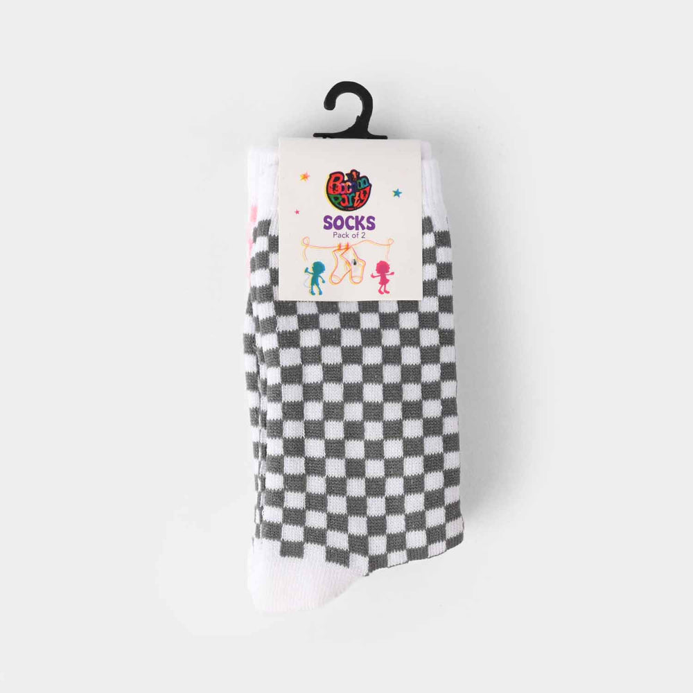 Girls Pack of 2 Socks Check-Pink.Purple