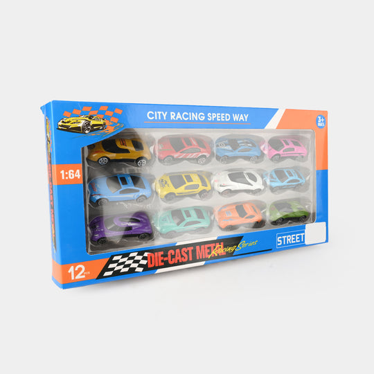 Die-Cast Free Wheel Metal Car for Kids | 12Pcs