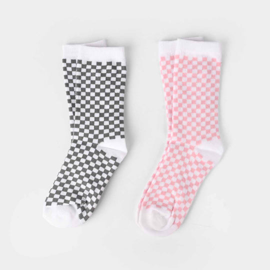 Girls Pack of 2 Socks Check-Pink.Purple