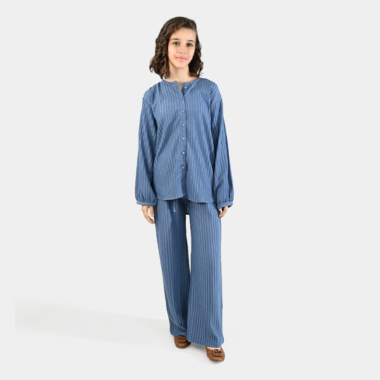 Teens Girls Poly Viscose CO-Ord Cloudy-Antique Blue