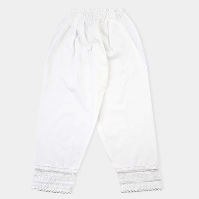 Girls Cotton Lace Shalwar-White