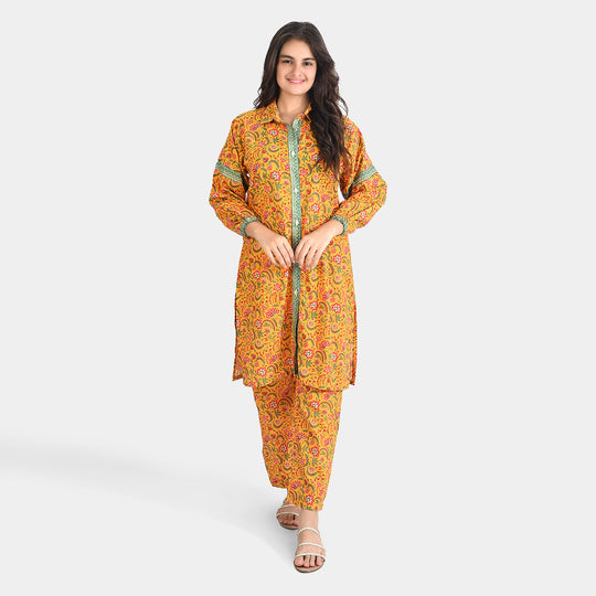 Teen Girls Cotton 2 PC Suit-Mustard