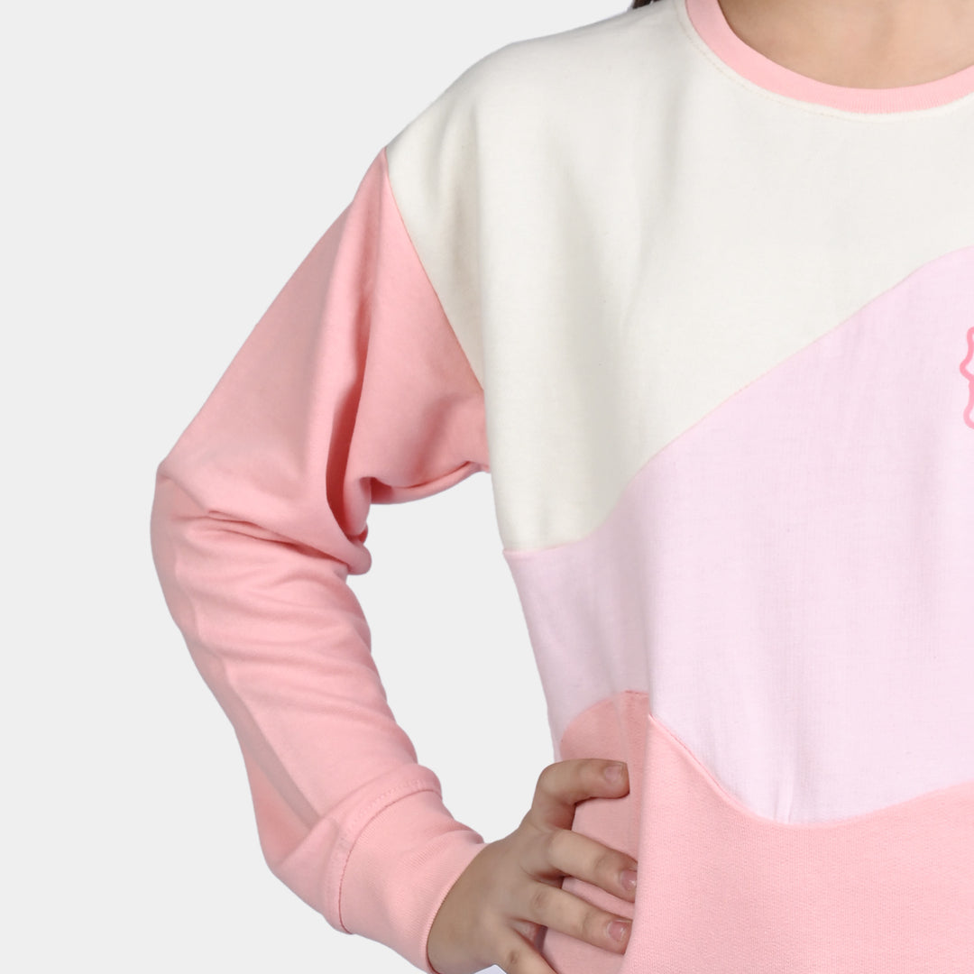 Girls Fleece Sweatshirt Good Vibes- OFF White/Pink