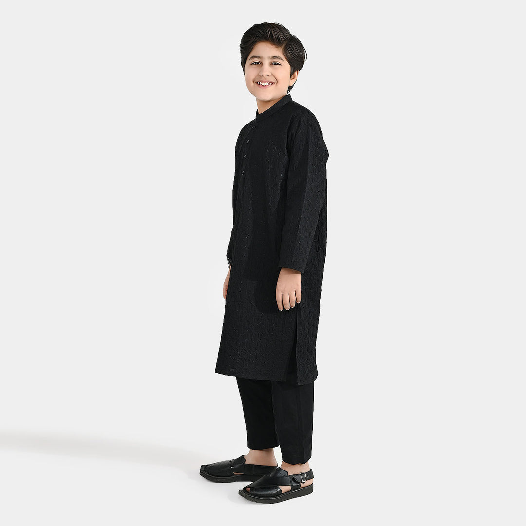 Boys Cotton Kurta Pajama (Chicken Kari) - Black