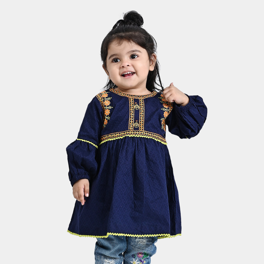 Infant Girls Cotton EMB Kurti Freedom-Navy Blue