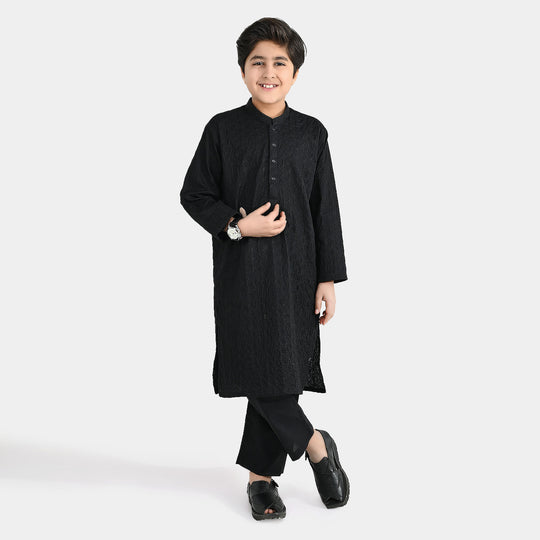 Boys Cotton Kurta Pajama (Chicken Kari) - Black