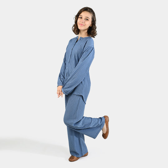 Teens Girls Poly Viscose CO-Ord Cloudy-Antique Blue