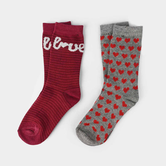Girls Pack of 2 Socks Love-Red.Grey